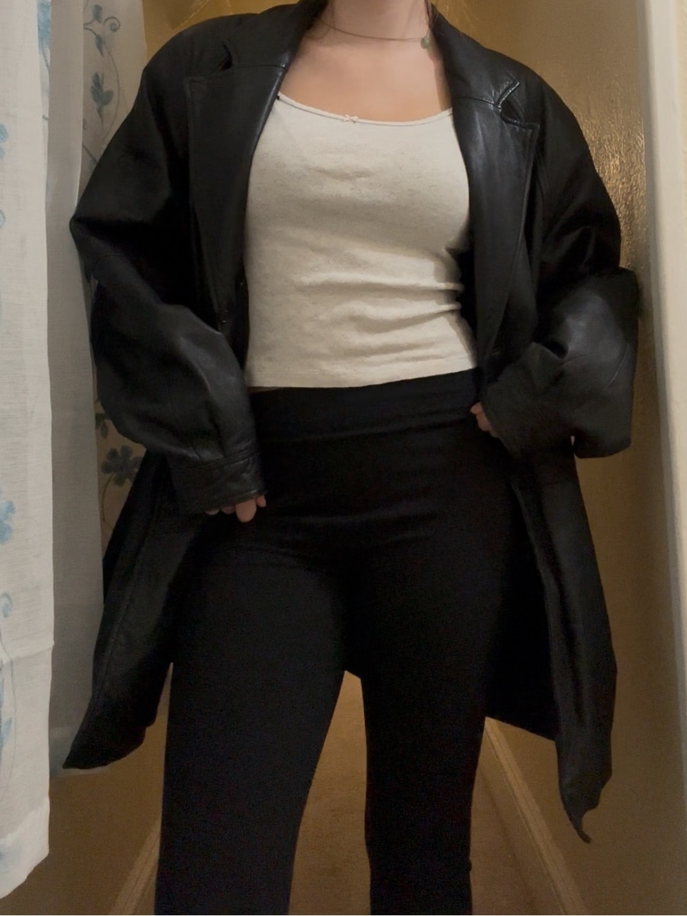 Black Oversized Leather Blazer Jacket - Women's